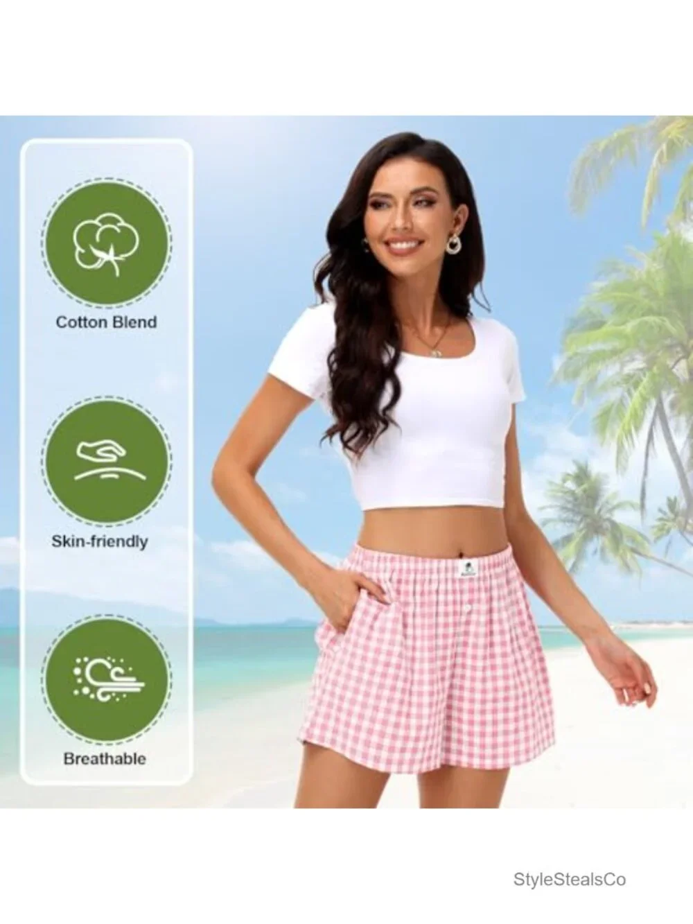 3pk Women Cotton Gingham Boxer Pajama Shorts with Pockets Y2K Lounge